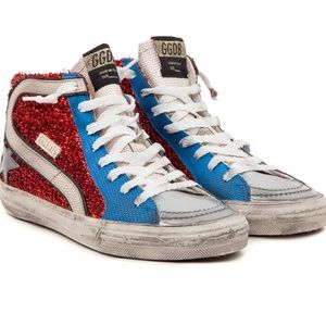 Golden Goose High-Top Slide Sneakers in Red/Blue